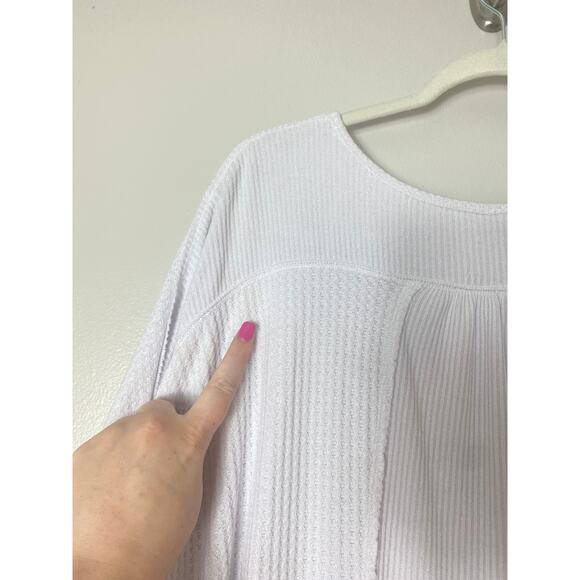 FREE PEOPLE TOP M LEO HENLEY THERMAL SHIRT WAFFLE KNIT WHITE BABYDOLL BOHO CHIC - Picture 9 of 9